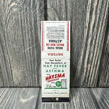 Vtg Haysma Capsules Hay Fever Asthma Matchbook Cover Advertisement picture