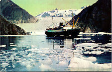 Vtg Tracy Arm Glacier Lined Fjord SS Glacier Queen Alaksa Cruise Ship Postcard picture