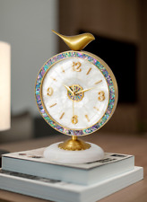 Desk Clock Decorated Gold Bird Case Made Of Brass and Inlaid With Pearl Shells picture