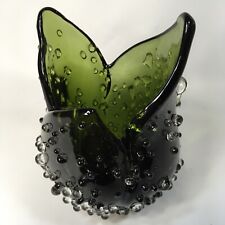 PartyLite Candle Holder Votive Natures Garden Green Tulip Dewdrops Heavy Glass picture