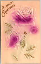 Birthday Greetings Embossed Rose 1900's Antique Postcard B16 picture