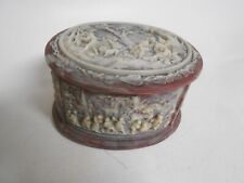 Vintage  Incolay stone jewelry Trinket box High Relief Village hunt Design picture