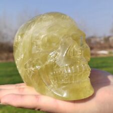 2.77LB Natural Citrine Skull Hand Carved Quartz Crystal Reiki Skull Healing picture