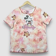Disney Womens 2X Multicolor Floral Hawaiian Mickey Mouse AOP Graphic Top picture