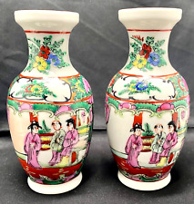 PAIR OF SIGNED CHINESE REPUBLIC WA LEE FAMILLE ROSE PORCELAIN VASES c1960 v/g picture