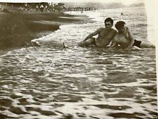 1950s Two Shirtless Guys Handsome Men Bulge Trunks Lying Gay Int Vintage Photo picture