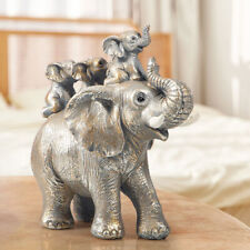 Elephant with Cute 3 Calves Piggyback Elephant Statue Creative Home Holiday Gift picture