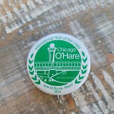 Vintage 1979 Chicago O'Hare Airport Button Pinback Jane M Byrne Mayor picture