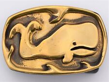 TMT Artist Signed 1970s Whale Handmade Solid Brass Vintage Belt Buckle picture