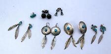 Native American Silver Turquoise Earring Vintage Box Lot 10 Pair picture