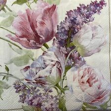 TWO Individual Cocktail Decoupage Napkins  Tulips Elizabethan Garden Flowers picture