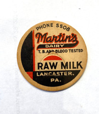 Martin's Dairy raw milk bottle cardboard cap from Lancaster, PA picture