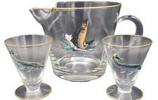 Schaldach/Carwin Game Fish Pitcher & 2 Glasses Vintage Set of 3 picture
