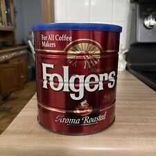 Vintage Folgers Coffee Can Tin  39oz Big Lebowski with BLUE Lid picture