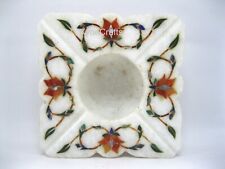 4.5 Inches Ashtray Inlaid with Carnelian Stone White Marble Table Master Piece picture