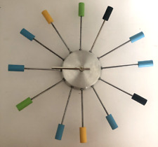 Vtg MCM Atomic STARBURST Wall CLOCK Blue Green Yellow Wood AsIs Geo Nelson Style picture