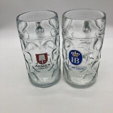 Vintage GS Spaten + HB Munchen 2 Clear Dimpled Beer Glass Stein Mug 1 Liter picture