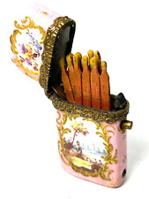 Antique France Hand Painted Porcelain Women's Vesta/Match Case  Scene Detail picture