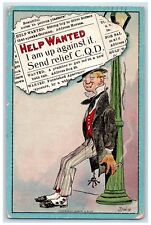 1910 Man Cigarette Smoking Help Wanted Send Relief CQD Dwig Hartford CT Postcard picture