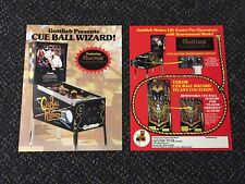 2 FACTORY ORIGINAL 1992 GOTTLIEB CUE BALL WIZARD PINBALL FLYERS NEW OLD STOCK picture