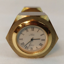 Clock Solid Brass NUT & BOLT Geneve Desk  Wt 1.73 lb. WORKING 2.5