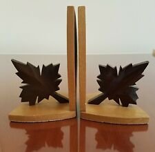 Canadian Maple Leaf Bookends Canada Small Handmade Wooden Vintage picture