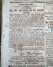 (3) President GEORGE WASHINGTON Acts of Congress Script Signed in 1796 Newspaper picture