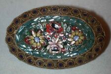 Vintage Micro Mosaic Decorated Large Oval Golden Pin Brooch Made in Italy picture