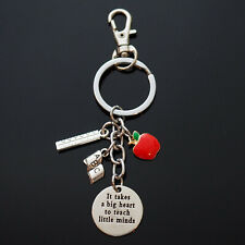 Teacher Thanks Keychain Key Chain Ring Big Heart Little Minds Red Apple Gift picture