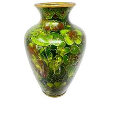 Vintage Chinese Cloisonné Vase Green Traditional Asian design 3 Inches Tall 1-3 picture