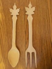 Vtg 1971 Wood Carved Souvenir Spoon & Fork Canada Maple Leaf Kitchen Tools Decor picture