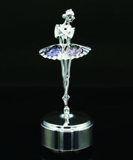 SWAROVSKI COLOR CRYSTAL STUDDED SPINNING BALLERINA MECHANICAL MUSIC BOX SILVER  picture