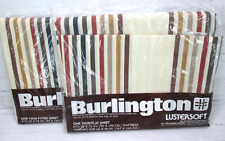 Vintage 70s Burlington Equation Twin Sheet Set Brown Geometric Square Stripe New picture