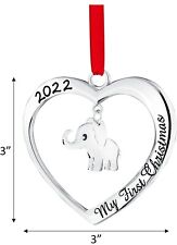 Klikel Silver Heart with Hanging Elephant Baby's First Christmas Ornament 2022  picture