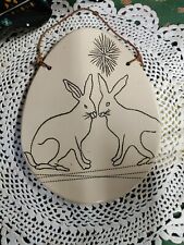 Handcrafted Clay/Pottery Rabbit Pair Hanging Plaque. Maker Marked picture