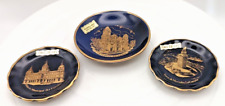 (3) SPANISH BETH GILDED 18k HAND MADE DECORATIVE PLATES, BLUE COBALT c1980 vg picture