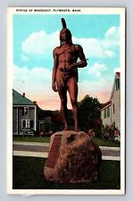 Plymouth MA-Massachusetts, Statue of Massasoit, Antique Vintage Postcard picture