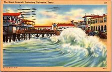 The Great Seawall Protecting Galveston Texas TX c1950 Postcard picture