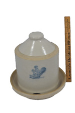 antique chicken feeder/waterer stoneware saucer type 10 in 2 pcs original picture