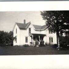 1910s Family Outdoors Portrait House RPPC Real Photo Postcard Lightning Rod A193 picture