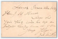 Lenox Iowa IA Creston IA Postal Card Letter for JB Hank 1897 Antique Posted picture