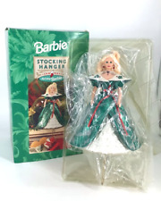 1996 Hallmark Holiday Barbie Christmas Stocking Hanger Green Dress original box picture
