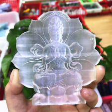 10cm Natural Selenite Buddha Carved Quartz Crystal Sculpture Healing Decor 1pc picture