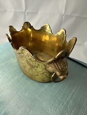 Vintage Planter Solid Brass Embossed Crown Cache Pot Lions Head Handles Classic picture
