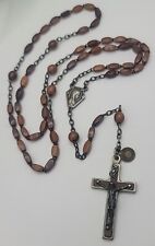Vintage Carved Coco Wood Rosary Bead Crucifix Necklace picture