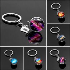 Solar System Planet Galaxy Nebula Keychain Pendant Double Side Glass Ball Wish picture