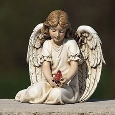 ANGEL WITH CARDINAL FIGURINE - GARDEN STATUE picture