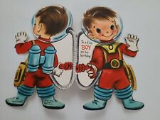 1950s Vtg BOY Outer SPACE SUIT Astronaut BIRTHDAY Dbl Side Hall Bros Greet CARD picture
