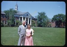 Woman Nerdy Glasses College 1950s 35mm Slide Vtg Red Kodachrome Dress Fashion picture