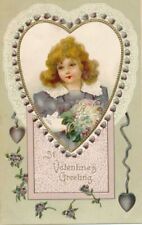 VALENTINE'S DAY - Girl With Flowers In Heart St. Valentine's Greetings Postcard picture